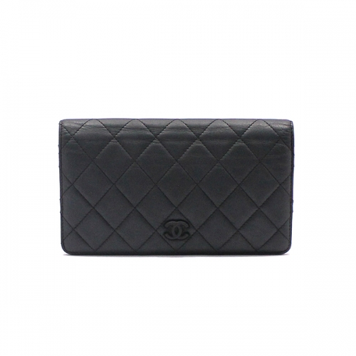 [CHANEL] 블랙 퀼팅 램스킨 CC로고 여성용 장지갑 (15번대)