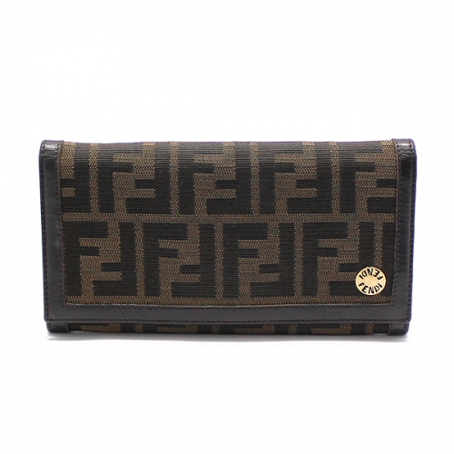 [FENDI] 8M0000 브라운 쥬카 FF로고 패브릭 여성용 장지갑